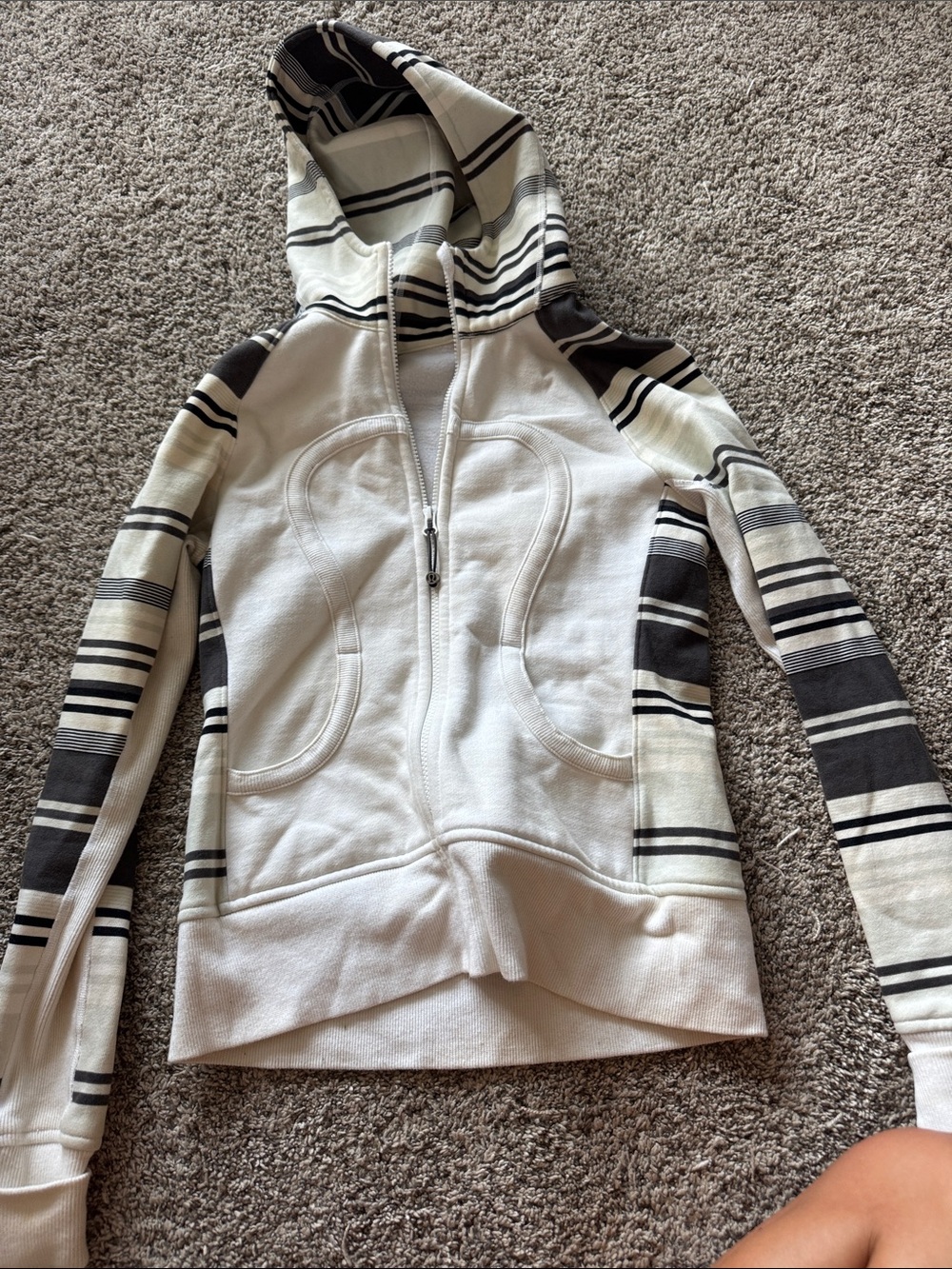 lululemon athletica White & Black Striped Hooded Jacket